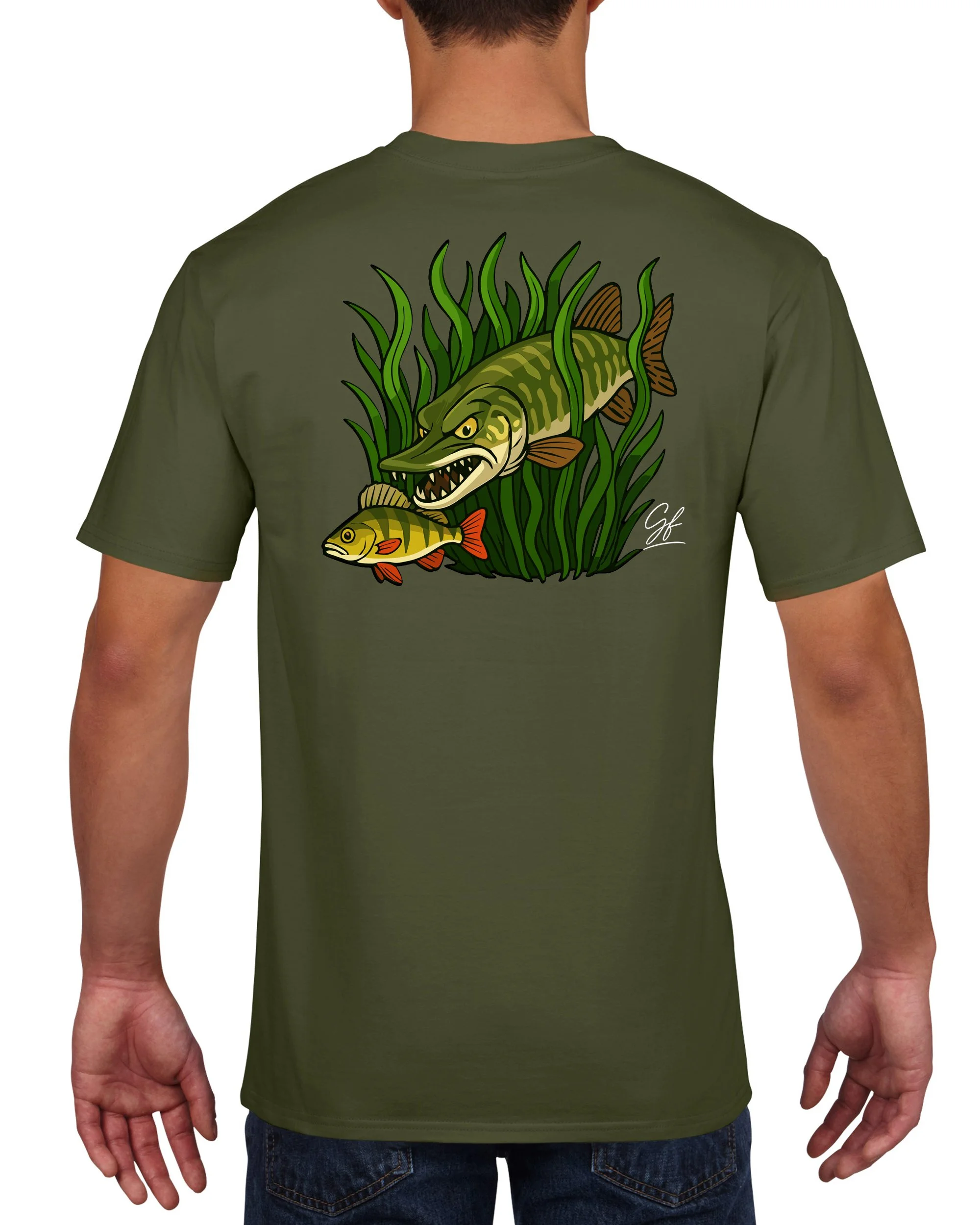 Ginger Fisherman Pike Design T-shirt — Silver Reef